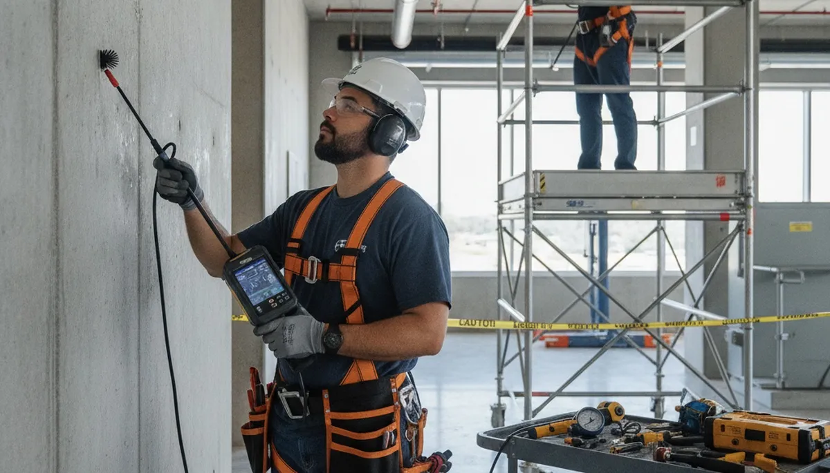 Jacksonville, FL plumber inspecting leak detection equipment in a home for hidden water leaks