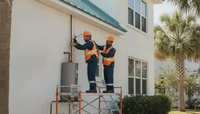 Jacksonville, FL plumbing repair technician servicing a residential pipe leak