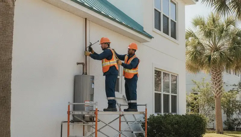 Jacksonville, FL plumbing repair technician servicing a residential pipe leak