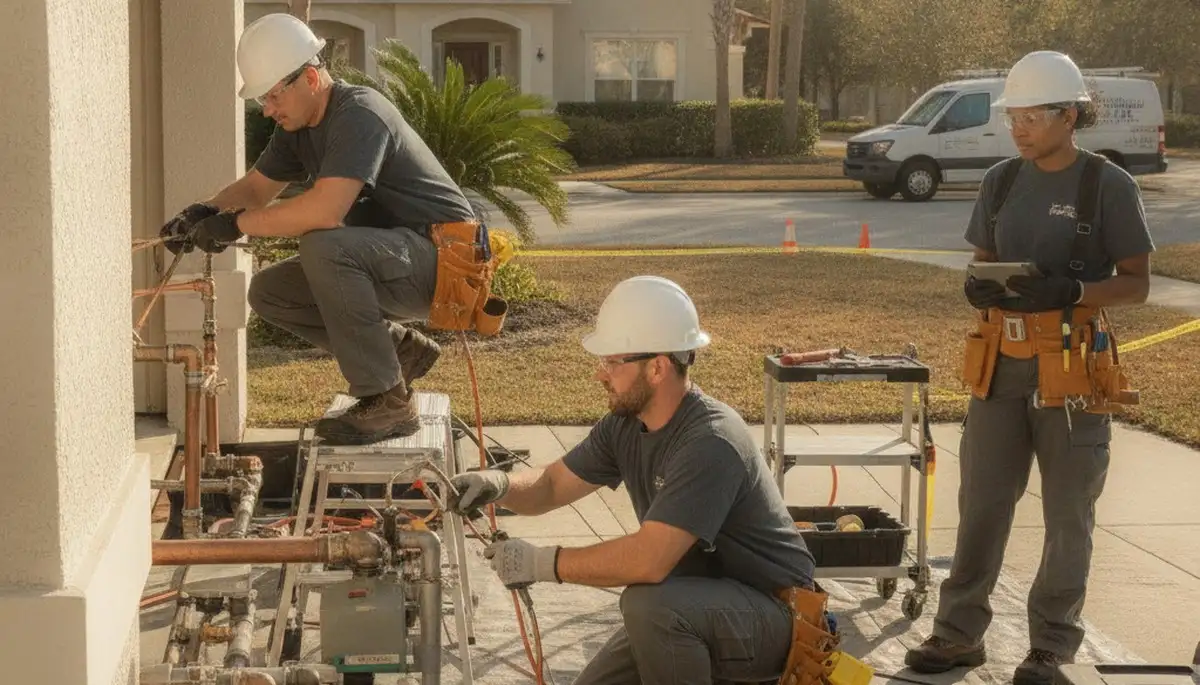 Plumber repairing a leak in Jacksonville, FL for plumbing repair service