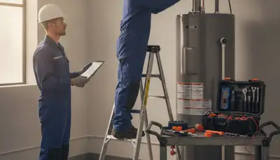 Water heater repair technician serving Jacksonville, FL homes with plumbing service tools